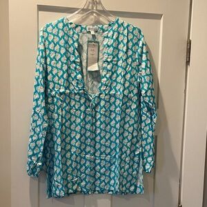 Escapada Beach Turquoise and White Patterned Top Coverup